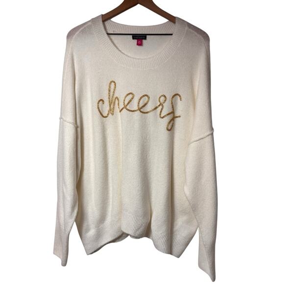 VINCE CAMUTO WOMEN'S HOLIDAY CHEERS WHITE GOLD WOMEN SWEATER SIZE XXL NEW - Picture 1 of 6